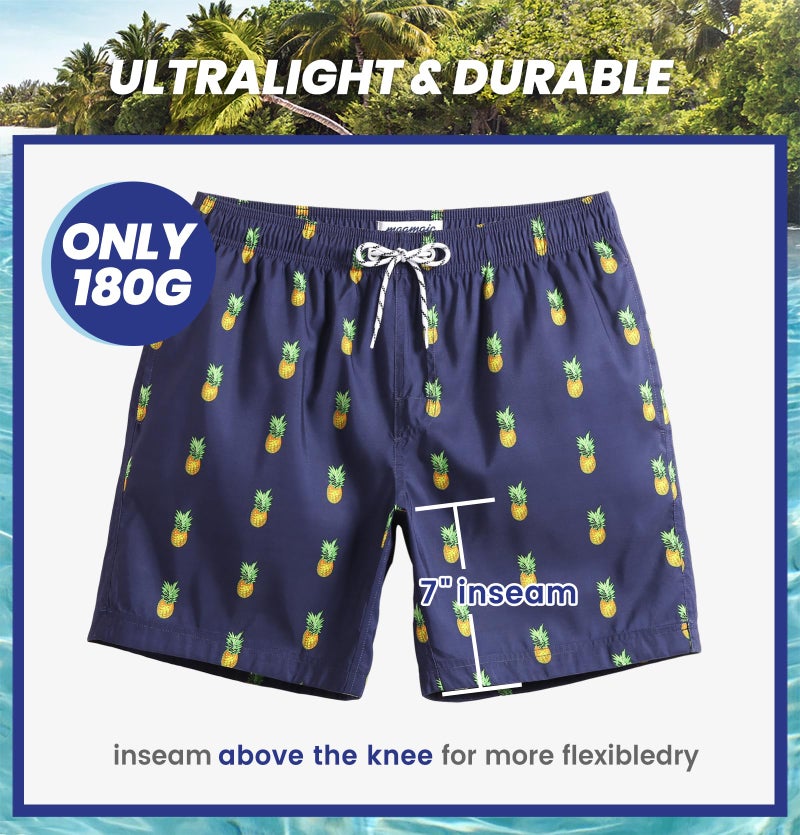 MaaMgic Mens Slim Fit Quick Dry Short Swim Trunks with Mesh Lining,Medium(Waist:31"-33"),New-qma199-pineapple - Image 5